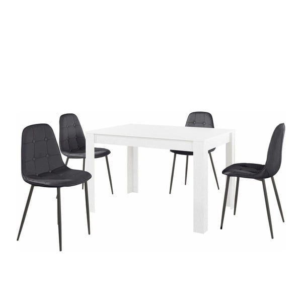 Set bieleho jedálenského stola a 4 čiernych jedálenských stoličiek Støraa Lori Lamar
