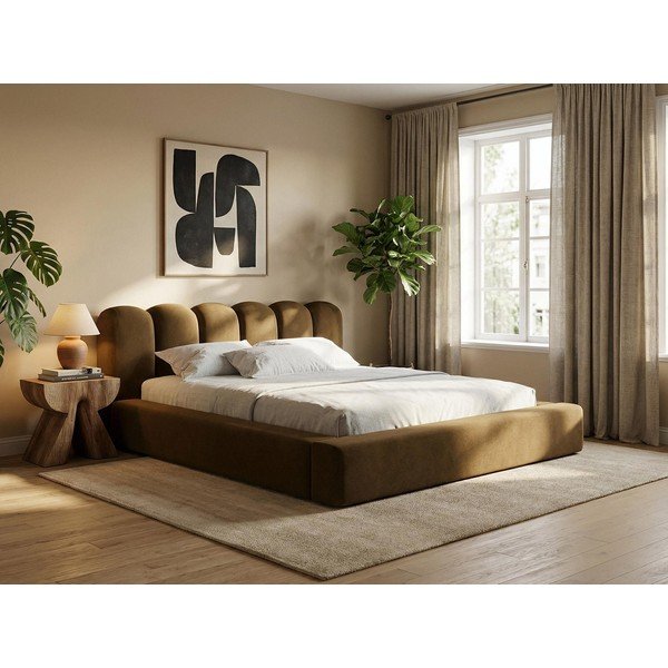 Modrá čalúnená dvojlôžková posteľ s úložným priestorom s roštom 160x200 cm Mano – Makamii-image-1