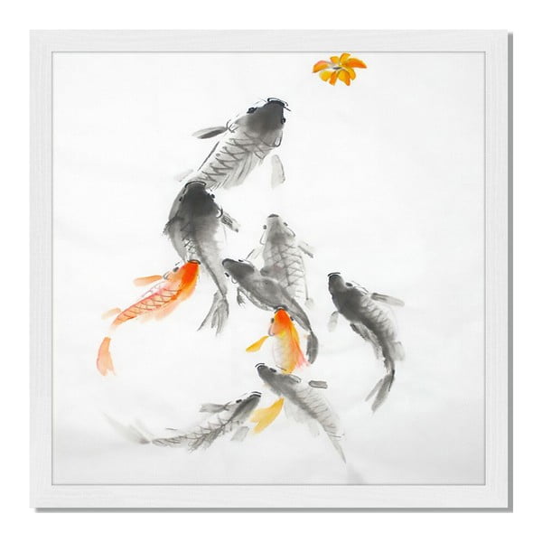 Obraz v ráme Liv Corday Asian Koi Fishes, 40 x 40 cm