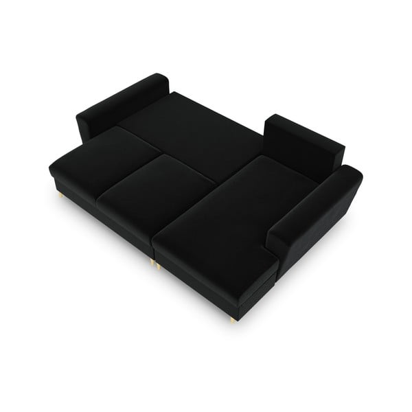 Čierna zamatová rozkladacia/s úložným priestorom rohová pohovka (pravý roh/s leňoškou) Kyoto – Cosmopolitan Design-image-2