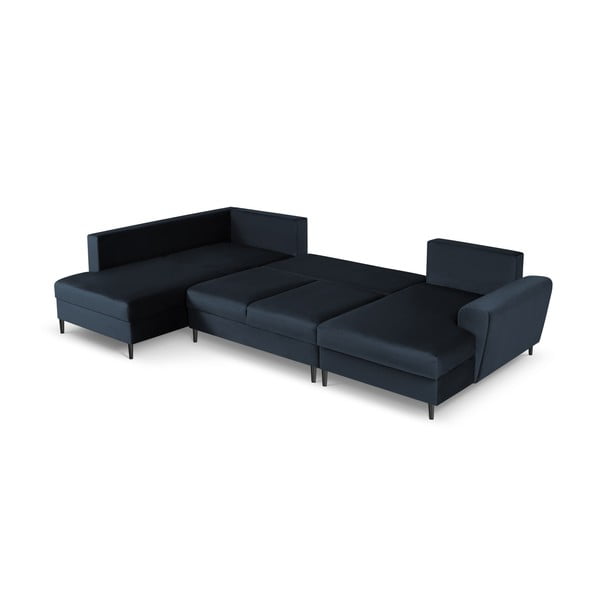 Tmavomodrá zamatová rozkladacia/s úložným priestorom rohová pohovka (ľavý roh/do "U") Kyoto – Cosmopolitan Design-image-2