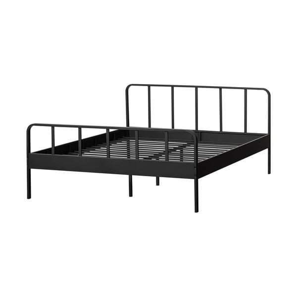 Čierna kovová dvojlôžková posteľ s roštom 160x200 cm Mees – WOOOD