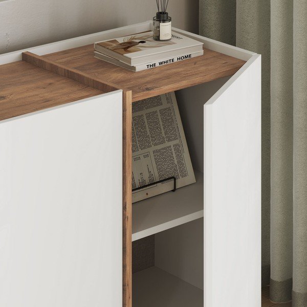 Biela komoda v dekore borovice s otvorom pre káble 180x80x45 cm Dorma – Kalune Design-image-4