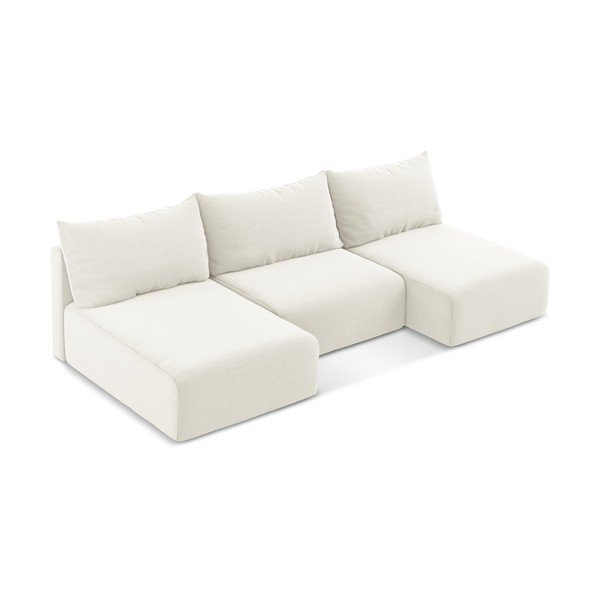 Krémová zamatová rozkladacia/s úložným priestorom rohová pohovka (do tvaru "U") Kalena – Makamii-image-3