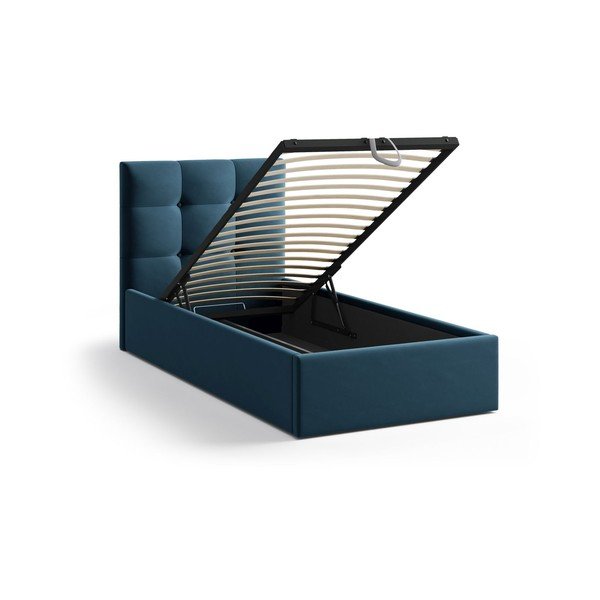 Modrá čalúnená jednolôžková posteľ s úložným priestorom s roštom 90x200 cm Phaedra – Micadoni -image-1