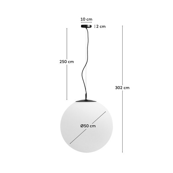 Biele/čierne kovové závesné svietidlo so skleneným tienidlom ø 50 cm Brisia – Kave Home-image-3