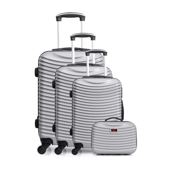 Sada 4 cestovných kufrov v striebornej farbe na kolieskach Hero Etna-C