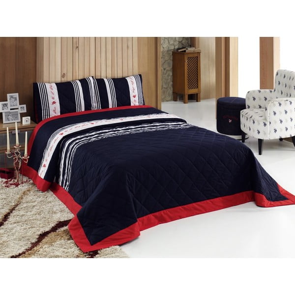 Sada prešívanej prikrývky na posteľ a dvoch vankúšov Black Red, 200x220 cm