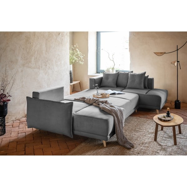 Sivá menčestrová rozkladacia rohová pohovka (pravý roh/do "U") Lazy Lukka – Miuform-image-4