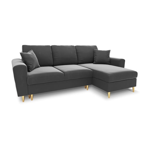 Svetlosivá zamatová rozkladacia/s úložným priestorom rohová pohovka Kyoto – Cosmopolitan Design