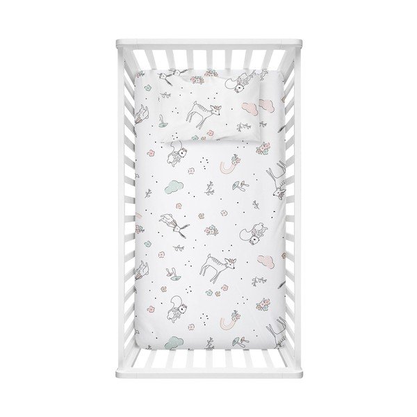 Biela napínacia detská plachta do postieľky z bavlny Renforcé 70x120 cm Flowers – Mijolnir
