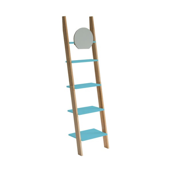 Tyrkysová drevená oporná polica so zrkadlom Ragaba Ashme Ladder