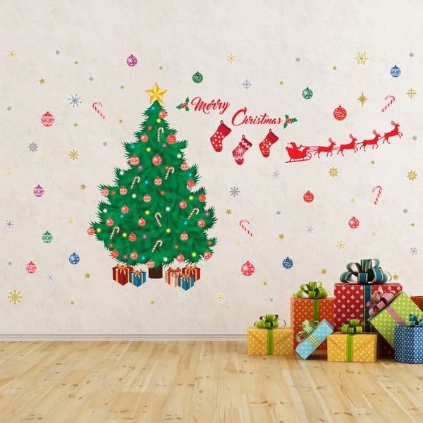 Samolepka na stenu Walplus Traditional Christmas Tree Decoration Set
