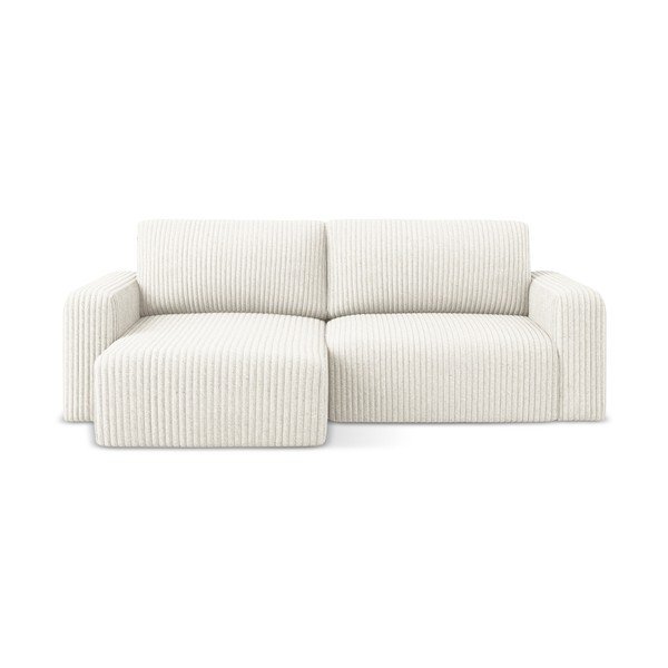 Krémová menčestrová rozkladacia/s úložným priestorom rohová pohovka (ľavý roh/s leňoškou) Kona – Makamii