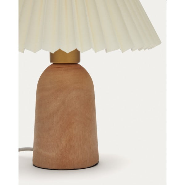 Béžová/v prírodnej farbe stolová lampa z kaučukového dreva s textilným tienidlom (výška 33 cm) Benicarlo – Kave Home-image-3