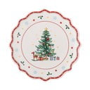 Červeno-krémový servírovací keramický tanier s vianočným motívom ø 17 cm Naive – Bloomingville
