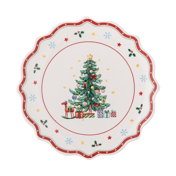 Červeno-krémový servírovací keramický tanier s vianočným motívom ø 17 cm Naive – Bloomingville