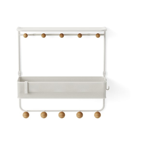 Biely prírodný kovový nástenný vešiak s poličkou Estique - Umbra-image-4