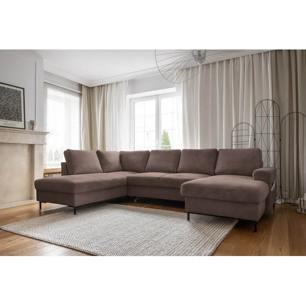 Hnedá menčestrová rozkladacia rohová pohovka (ľavý roh) Lofty Lilly – Miuform-image-3