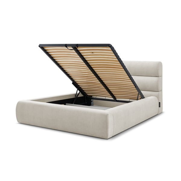 Béžová čalúnená dvojlôžková posteľ s úložným priestorom s roštom 160x200 cm Jagna – Bobochic Paris-image-4