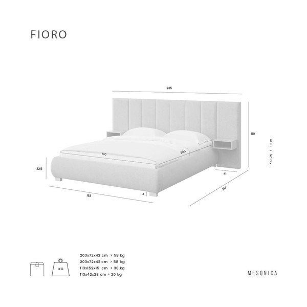 Svetlohnedá čalúnená dvojlôžková posteľ s roštom 140x200 cm Fioro – MESONICA-image-4