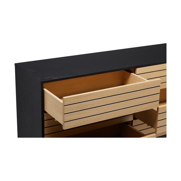 Čierna/prírodná nízka komoda v dekore duba 140x84 cm Stripe - Woodman-image-1