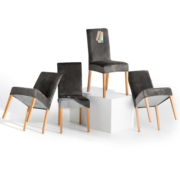 Sivé napínacie poťahy v súprave 4 ks na stoličku 48 cm Sento – Restilo