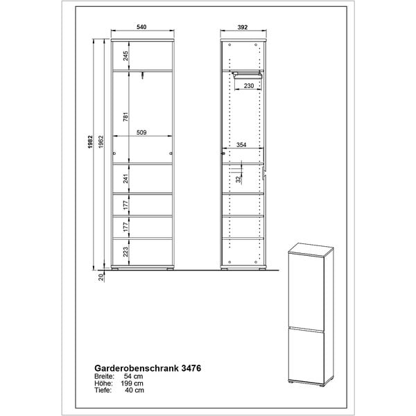 Šatníková skriňa v dekore buka 54x200 cm Lissabon - Germania-image-4