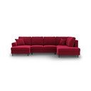 Červená zamatová rozkladacia/s úložným priestorom rohová pohovka (pravý roh/do "U") Kyoto – Cosmopolitan Design