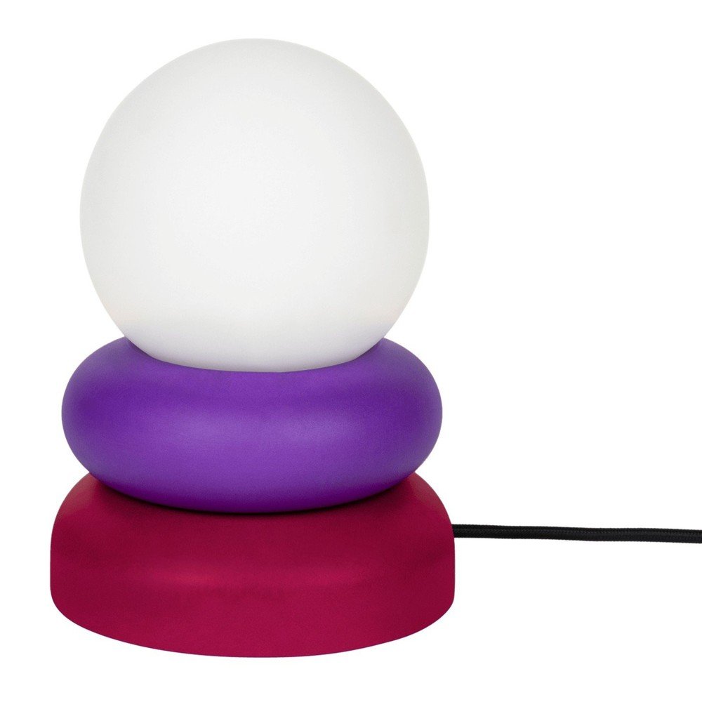 E-shop Červená/fialová stolová lampa z masívneho dreva so skleneným tienidlom (výška 24 cm) Otem – noo.ma