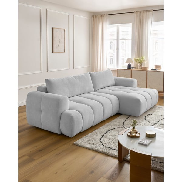 Svetlosivá rozkladacia/s úložným priestorom rohová pohovka (pravý roh/s leňoškou) Fuji – Bobochic Paris-image-1