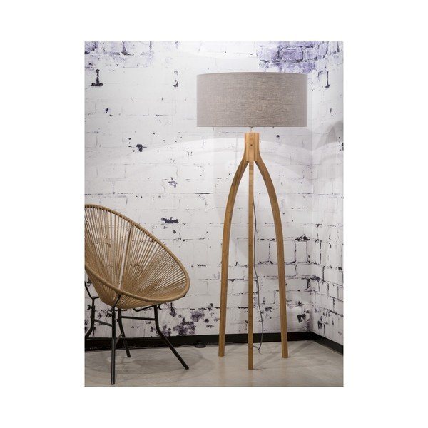 Stojacia lampa so svetlosivým tienidlom a konštrukciou z bambusu Good&Mojo Annapurna-image-1