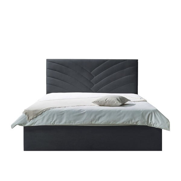 Tmavosivá čalúnená dvojlôžková posteľ s úložným priestorom s roštom 160x200 cm Palmyre - Bobochic Paris