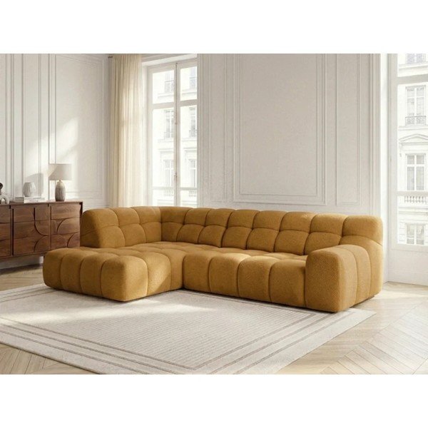 Žltá rozkladacia/s elektrickým výsuvom sedadla rohová pohovka (ľavý roh/do L) Andre – Bobochic Paris-image-4