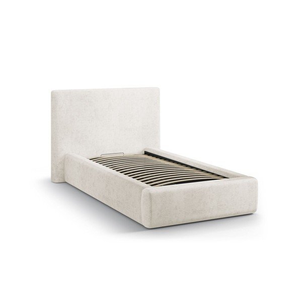 Krémová čalúnená jednolôžková posteľ s úložným priestorom s roštom 90x200 cm Amy – Micadoni -image-2