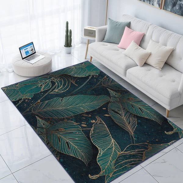 Prateľný koberec v petrolejovej farbe 120x180 cm Midnight Jungle – Mila Home-image-3