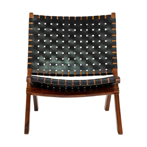 Čierne kožené kreslo s výpletom Perugia - House Nordic-image-2