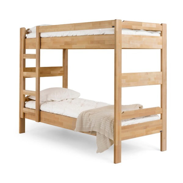 Tmavšia ručne vyrobená poschodová posteľ z masívneho bukového dreva Kiteen Kuusamo, 80 × 200 cm