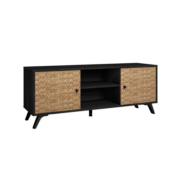 Čierny TV stolík v dekore exotického dreva 136x53 cm Hanoi - Marckeric-image-3