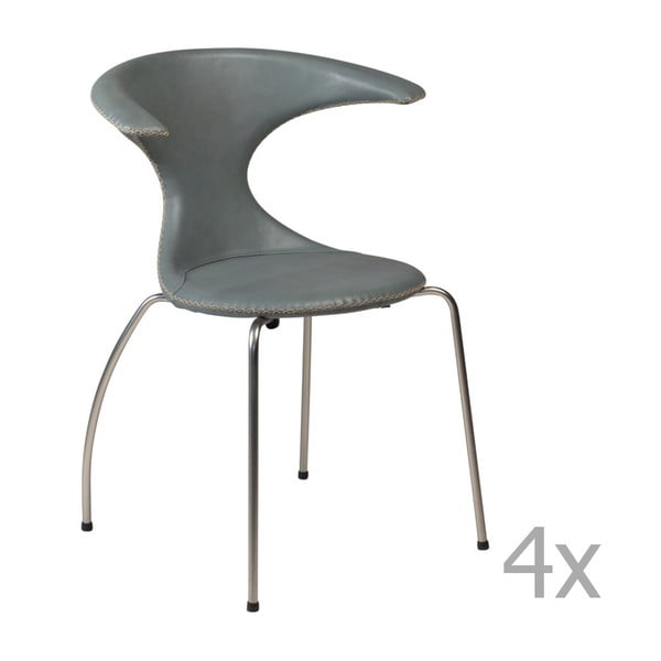 Sada 4 sivých kožených jedálenských stoličiek s kovovou podnožou DAN– FORM Flair