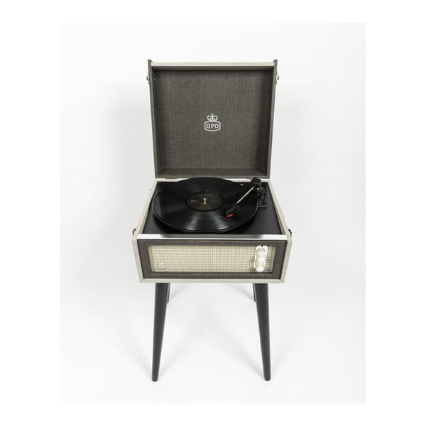 Sivý gramofón na nohách GPO Bermuda Grey