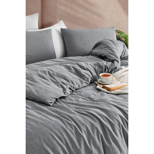 Antracitové obliečky na jednolôžko 140x200 cm Yarn Dyed – Mijolnir-image-1
