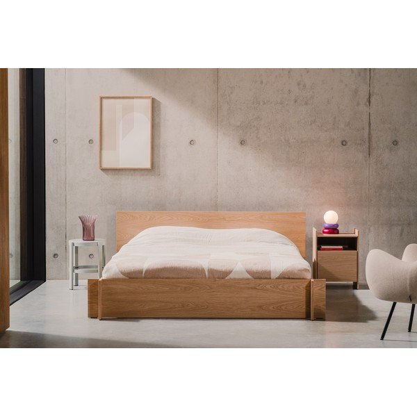 Dvojlôžková posteľ z drevotriesky/z preglejky v dekore duba s roštom 160x200 cm v prírodnej farbe Valt – noo.ma-image-2