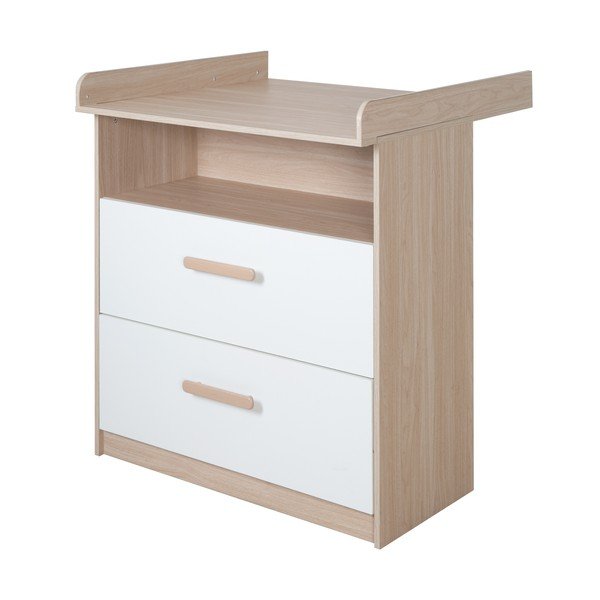 Biela/v prírodnej farbe detská komoda v dekore duba s prebaľovacím pultom 88x98x75 cm Cabane – Roba-image-4