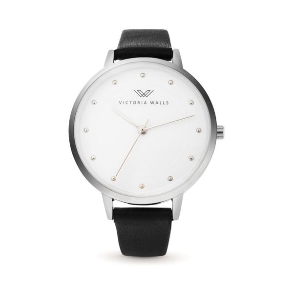 Dámske hodinky s čiernym koženým remienkom Victoria Walls Mist