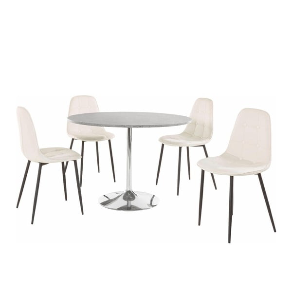 Sada okrúhleho jedálenského stola a 4 bielych stoličiek Støraa Terri Concrete