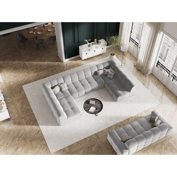 Svetlosivá zamatová rohová pohovka (do "U") Kendal - Micadoni Home-image-1