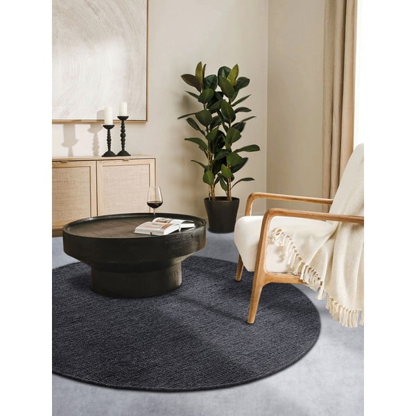 Tmavosivý ručne tkaný vlnený okrúhly koberec ø 160 cm Francois – Villeroy&Boch-image-1