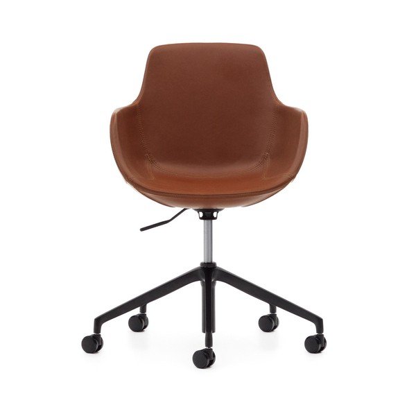Koňakovohnedá kancelárska stolička z imitácie kože Tissiana – Kave Home-image-2