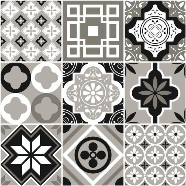 Sada 9 nástenných samolepiek Ambiance Cement Tiles Charltina, 10 x 10 cm